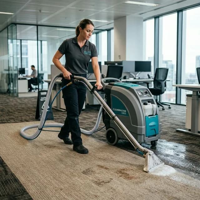 Teppichreinigung im Büro: Hartnäckige Laufwege professionell entfernen